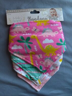 Pink Dinosaur Bandana Bibs - 4 Pack